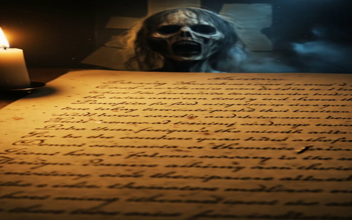 Candle Face over a document with a candle in the background.