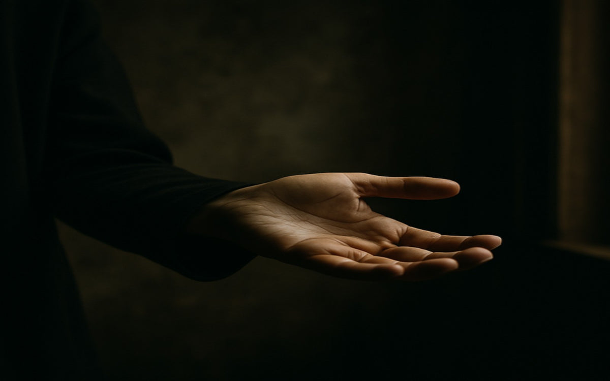 Hand in a dark setting with a focus on the palm.